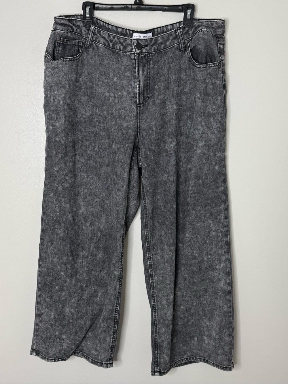Vanilla Star Women’s/Juniors 14W Black Acid Wash Wide Leg Pants Streetwear plus